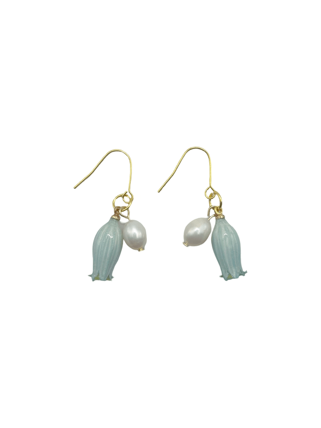 Lilian Lily of the Valley Flower with Freshwater Pearl Hoop Earrings