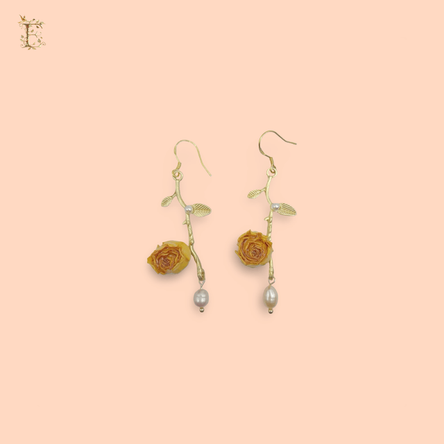 Small Rosebud and Freshwater Peal Drop Hoop Earrings