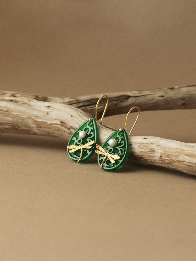 *Designer Silver Jewellery* Dancing on the Water, Dragonfly on Jade Silver Earrings