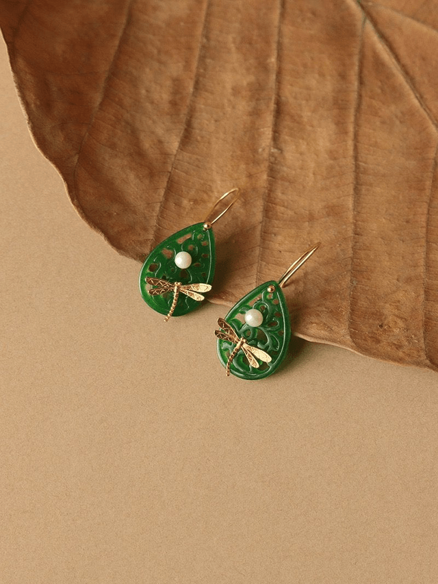 *Designer Silver Jewellery* Dancing on the Water, Dragonfly on Jade Silver Earrings
