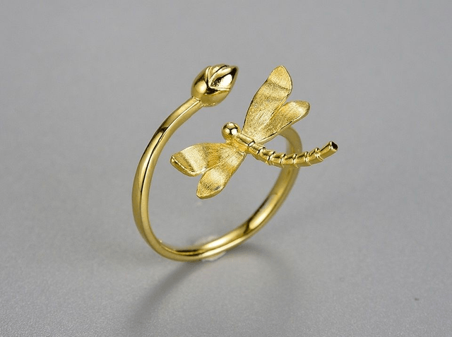 *Designer Silver Jewellery* Dragonfly and Lotus Silver Ring