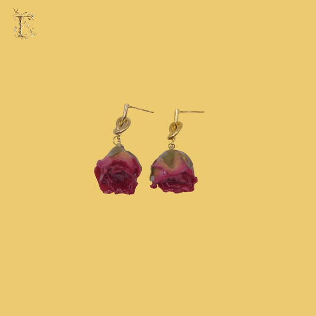 Rosebud Drop Earrings with Twist Studs