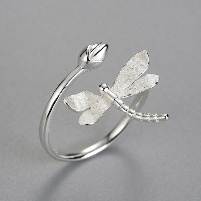 *Designer Silver Jewellery* Dragonfly and Lotus Silver Ring