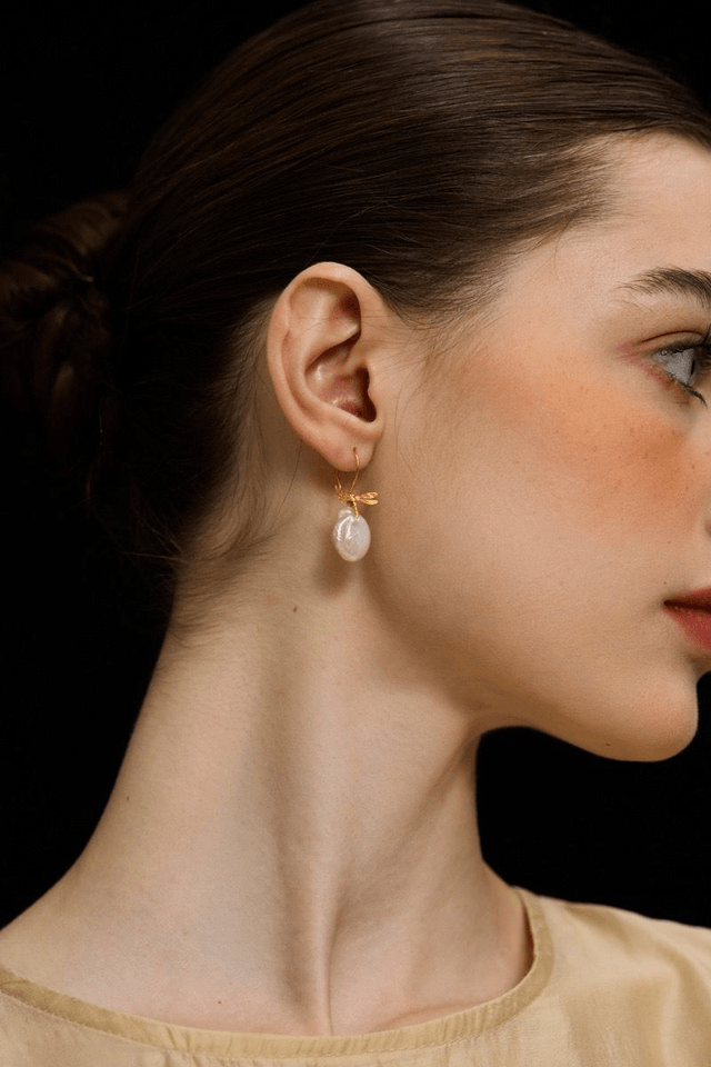 *Designer Silver Jewellery* Dragonfly and Baroque Peal Silver Earrings