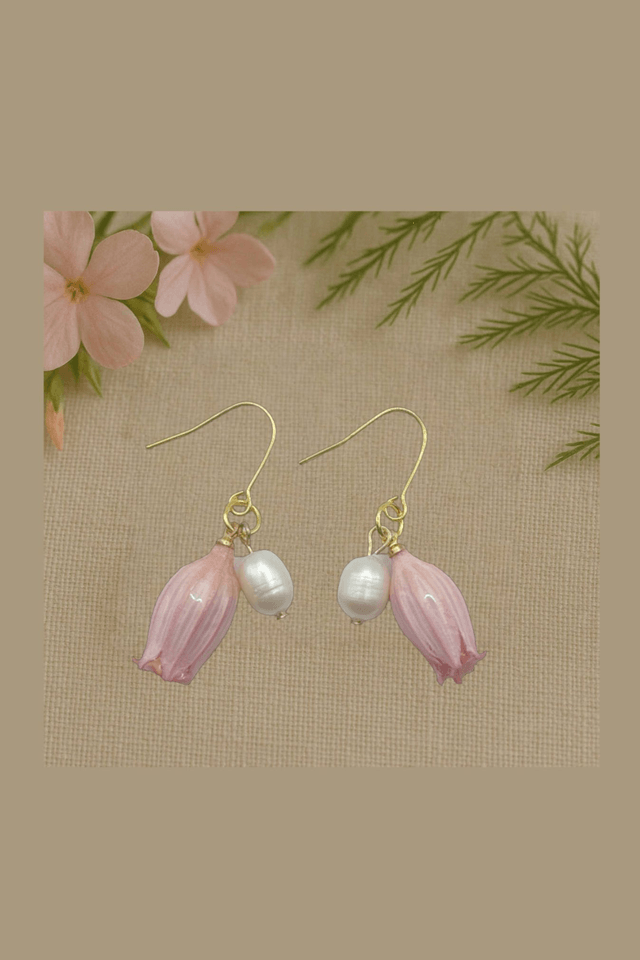 Lilian Lily of the Valley Flower with Freshwater Pearl Hoop Earrings