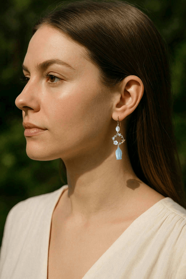 Lilian Lily of the Valley Flower and Bee Drop French Hook Earrings