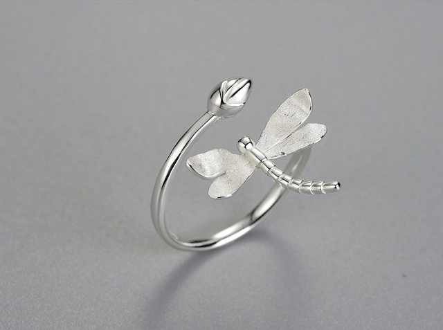 *Designer Silver Jewellery* Dragonfly and Lotus Silver Ring