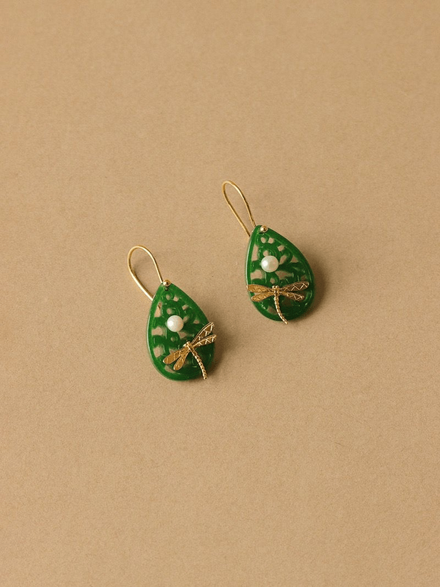 *Designer Silver Jewellery* Dancing on the Water, Dragonfly on Jade Silver Earrings