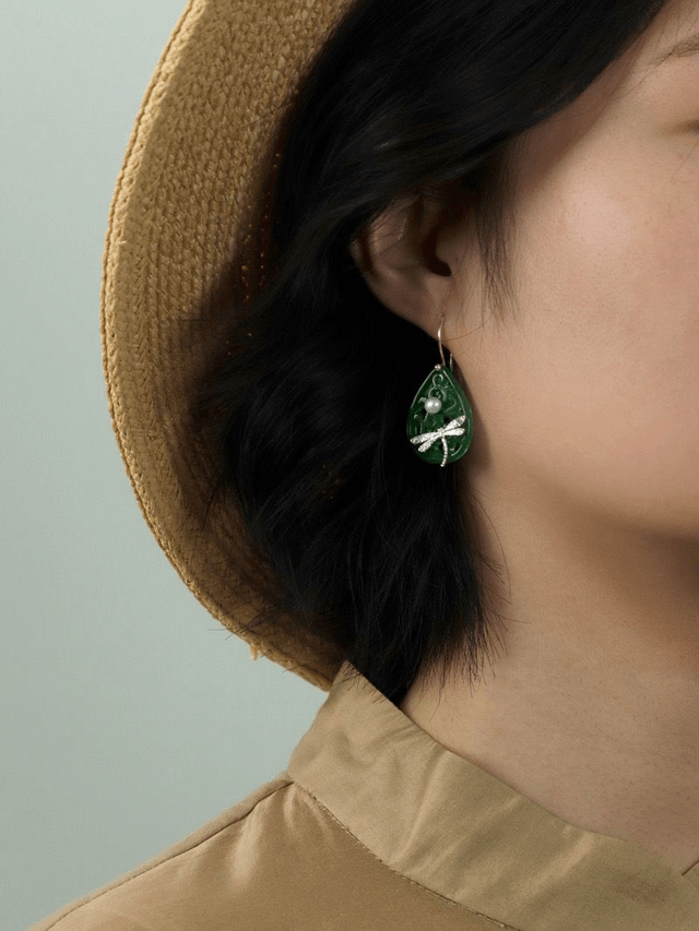 *Designer Silver Jewellery* Dancing on the Water, Dragonfly on Jade Silver Earrings