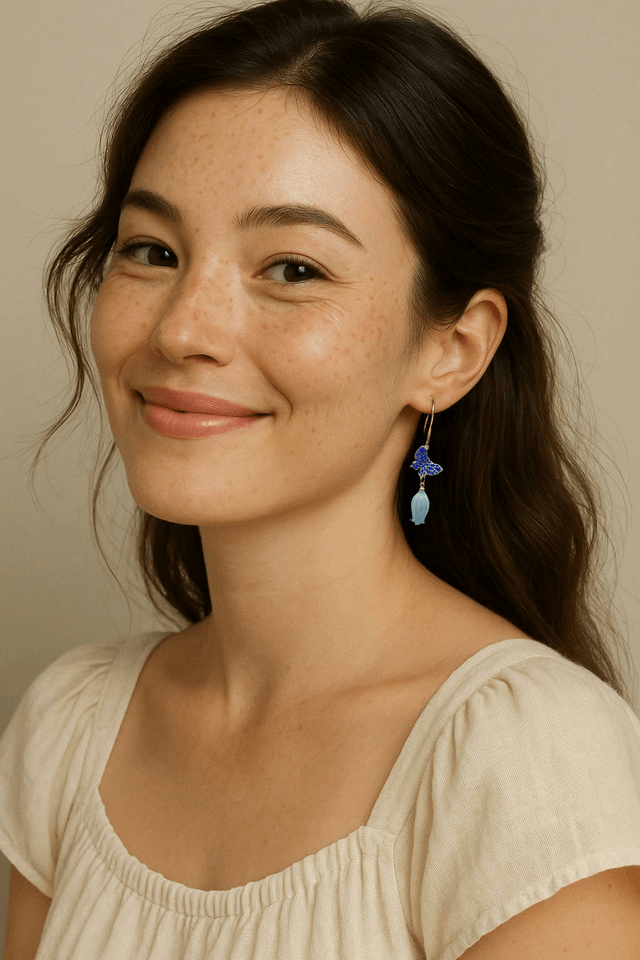 Lilian Lily of the Valley Flower Drop French Hook Earrings with Butterfly