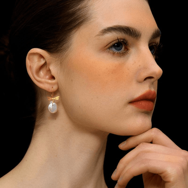 *Designer Silver Jewellery* Dragonfly and Baroque Peal Silver Earrings