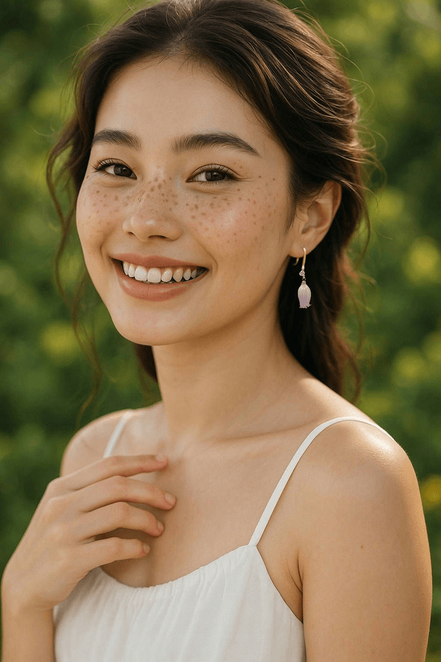 Minimalist Lilian Lily of the Valley Flower and Crystal French Hook Earrings