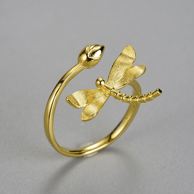 *Designer Silver Jewellery* Dragonfly and Lotus Silver Ring