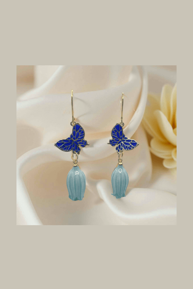 Lilian Lily of the Valley Flower Drop French Hook Earrings with Butterfly