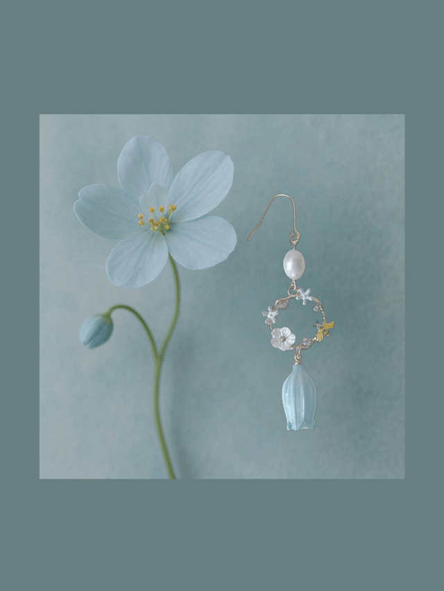 Lilian Lily of the Valley Flower and Bee Drop French Hook Earrings