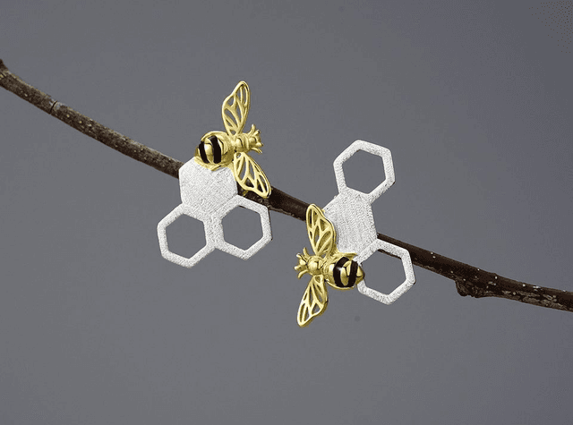 *Designer Silver Jewellery* Bee and Honeycomb Silver Earrings