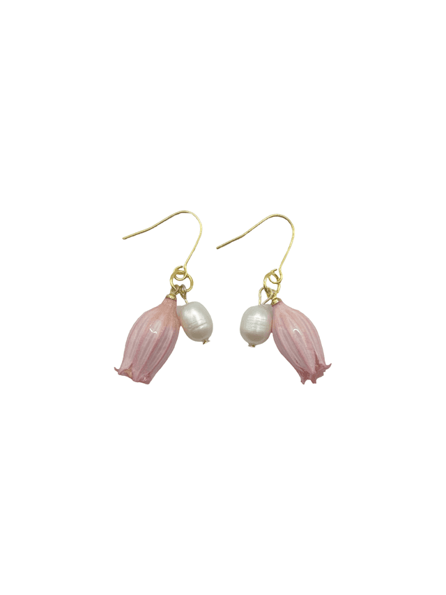 Lilian Lily of the Valley Flower with Freshwater Pearl Hoop Earrings