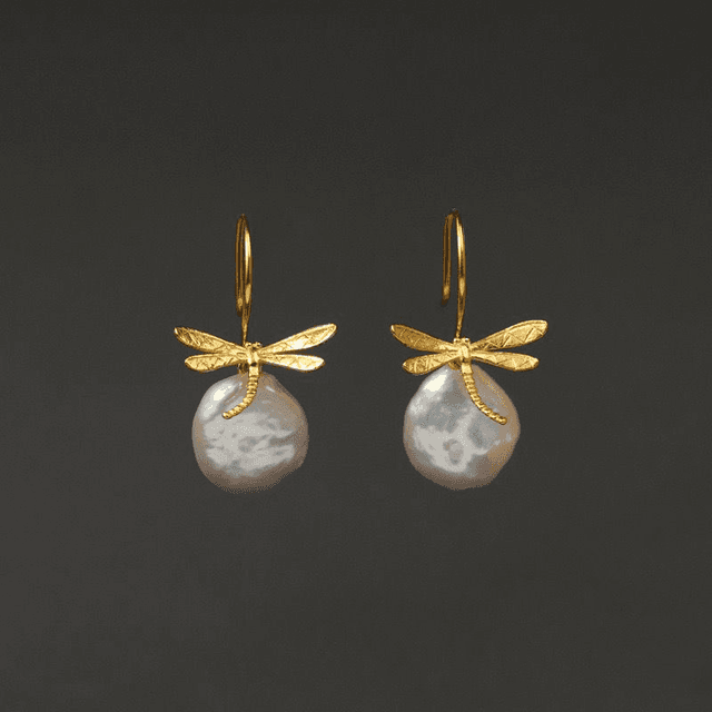 *Designer Silver Jewellery* Dragonfly and Baroque Peal Silver Earrings